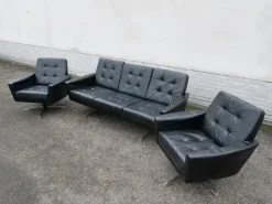 Pamono Mid-Century Leather Sofas and Armchairs from Krasemann, 1960s, Set of 3 Outlet