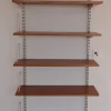 Pamono Mid-Century Minimalist Bookcase with Adjustable Shelves in Yellow-Brown Wood and Book Supports for White Painted Iron Frame from Sparrings Clearance