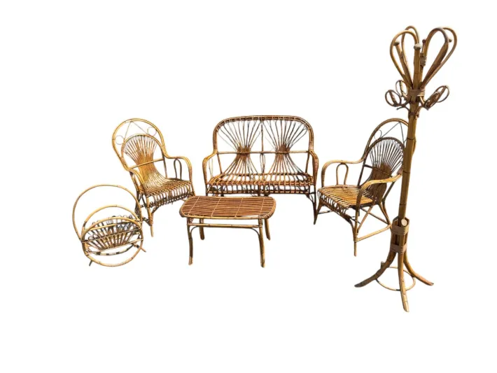 Pamono Midcentury Modern Bamboo Rattan Sofa Set, 1960s, Set of 6