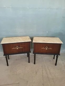 Pamono Midcentury Modern Bedside Tables with Marble Top, Set of 2 Discount