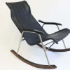 Pamono Mid-Century Modern Black Leather Rocking Chair by Takeshi Nii, 1960s Outlet