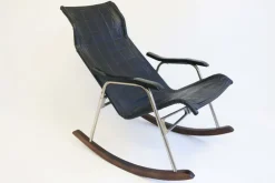 Pamono Mid-Century Modern Black Leather Rocking Chair by Takeshi Nii, 1960s Outlet