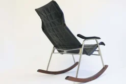 Pamono Mid-Century Modern Black Leather Rocking Chair by Takeshi Nii, 1960s Outlet