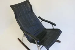 Pamono Mid-Century Modern Black Leather Rocking Chair by Takeshi Nii, 1960s Outlet