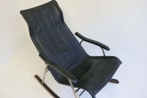 Pamono Mid-Century Modern Black Leather Rocking Chair by Takeshi Nii, 1960s Outlet