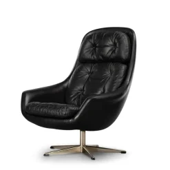 Pamono Mid-Century Modern Black Leather Swivel Chair attributed to H.W. Klein for Bramin, 1960s Clearance