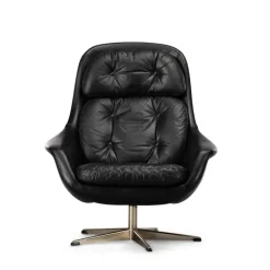 Pamono Mid-Century Modern Black Leather Swivel Chair attributed to H.W. Klein for Bramin, 1960s Clearance