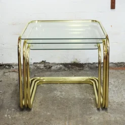 Pamono Mid-Century Modern Brass and Smoked Glass Nesting Tables by Milo Baughman, 1970s, Set of 3 Best