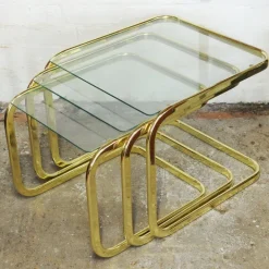 Pamono Mid-Century Modern Brass and Smoked Glass Nesting Tables by Milo Baughman, 1970s, Set of 3 Best
