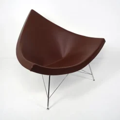 Pamono Mid-Century Modern Brown Leather Coconut Chair by George Nelson Hot
