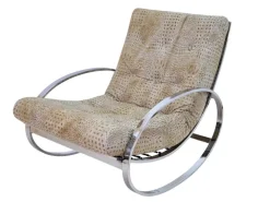 Pamono Mid-Century Modern Chrome Steel Tube Rocking Chair with Croco-Style Upholstery Sale