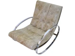 Pamono Mid-Century Modern Chrome Steel Tube Rocking Chair with Croco-Style Upholstery Sale