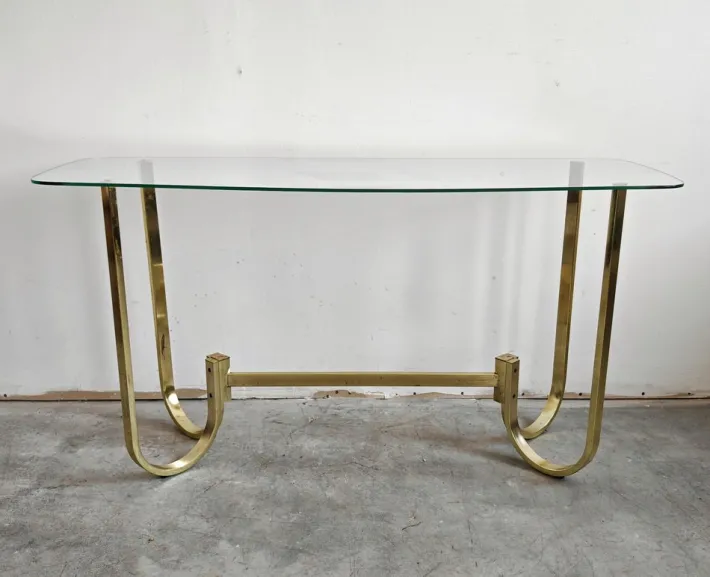Pamono Mid-Century Modern Console Table in Galvanized Aluminum with Glass Top, 1970s Discount