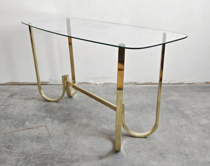 Pamono Mid-Century Modern Console Table in Galvanized Aluminum with Glass Top, 1970s Discount