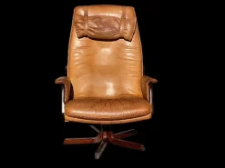Pamono Mid-Century Modern Danish Tan Leather Swivel Chair, 1970 Online