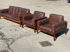 Pamono Mid-Century Modern Danish Living Room Set in Rosewood and Leather by Arne Wahl Iversen, 1970s, Set of 3 Sale