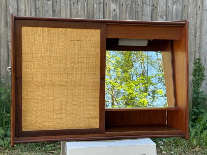 Pamono Midcentury Modern Danish Teak Wall Makeup Mirror with Light, 1960s Outlet