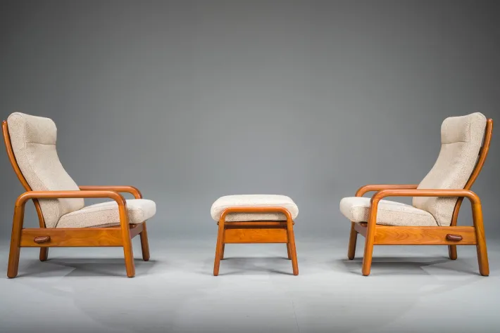 Pamono Mid-Century Modern Danish Chairs and Ottoman in Teak from HS Design, 1960s, Set of 3