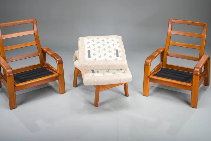 Pamono Mid-Century Modern Danish Chairs and Ottoman in Teak from HS Design, 1960s, Set of 3