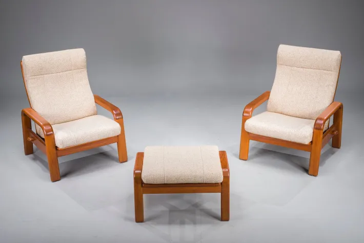 Pamono Mid-Century Modern Danish Chairs and Ottoman in Teak from HS Design, 1960s, Set of 3