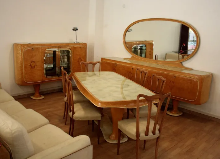 Pamono Mid-Century Modern Dining Room Set by Vittorio Dassi, 1950s, Set of 9 Clearance