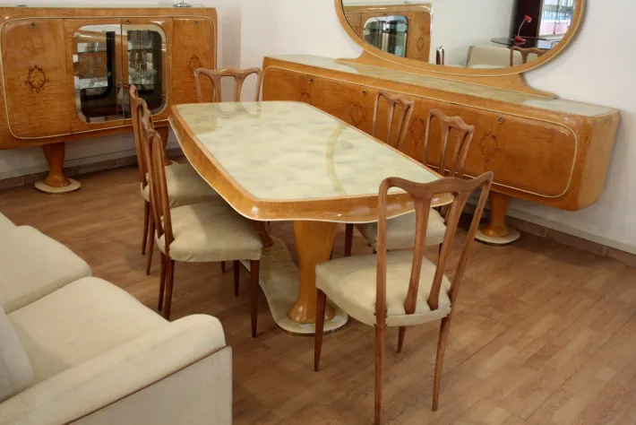 Pamono Mid-Century Modern Dining Room Set by Vittorio Dassi, 1950s, Set of 9 Clearance