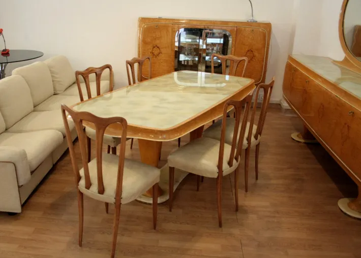 Pamono Mid-Century Modern Dining Room Set by Vittorio Dassi, 1950s, Set of 9 Clearance