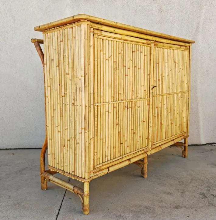 Pamono Mid-Century Modern Dry Bar in Bamboo by Tito Agnoli, 1950s Sale