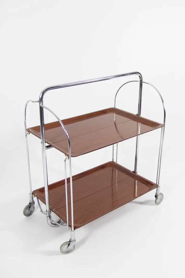 Pamono Mid-Century Modern Foldable Trolley in Chrome Stell and Formica, 1960s New