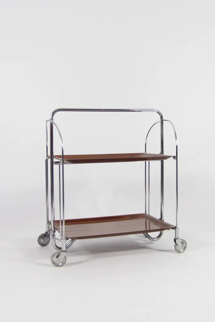 Pamono Mid-Century Modern Foldable Trolley in Chrome Stell and Formica, 1960s New