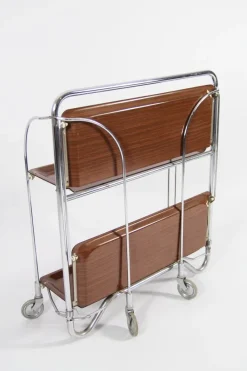 Pamono Mid-Century Modern Foldable Trolley in Chrome Stell and Formica, 1960s New
