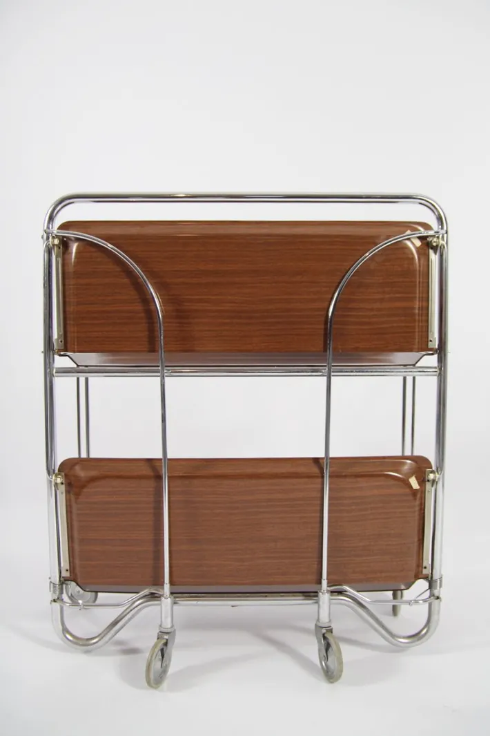 Pamono Mid-Century Modern Foldable Trolley in Chrome Stell and Formica, 1960s New