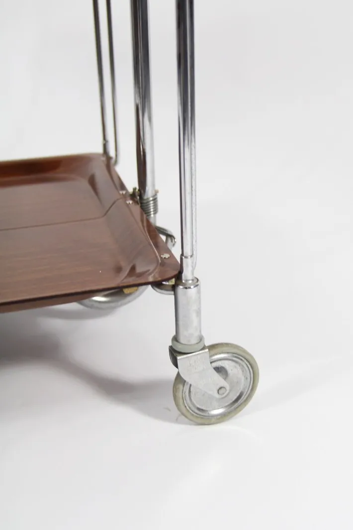 Pamono Mid-Century Modern Foldable Trolley in Chrome Stell and Formica, 1960s New