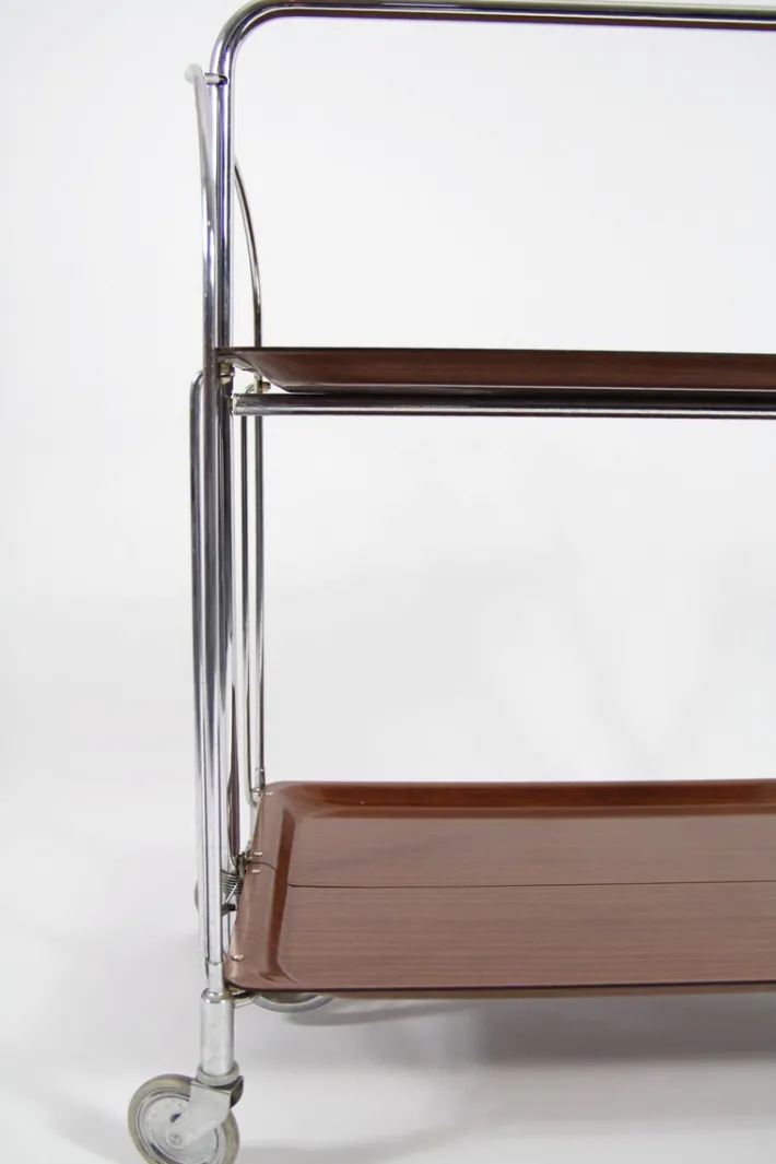 Pamono Mid-Century Modern Foldable Trolley in Chrome Stell and Formica, 1960s New