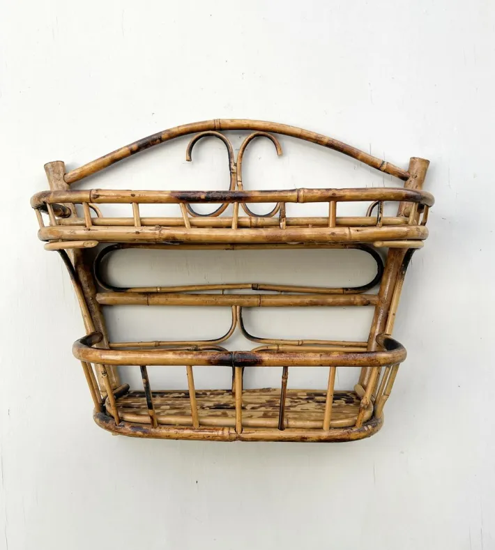 Pamono Mid-Century Modern French Bamboo and Rattan Wall Shelf, 1960s Outlet