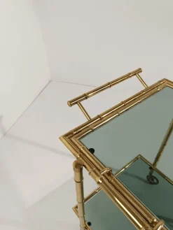 Pamono Mid-Century Modern Gilded Brass Faux Bamboo Bar Cart with Removable Tray Top, 1970s Outlet