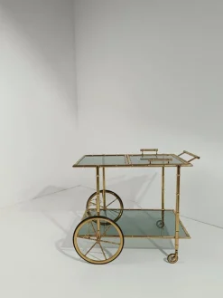 Pamono Mid-Century Modern Gilded Brass Faux Bamboo Bar Cart with Removable Tray Top, 1970s Outlet