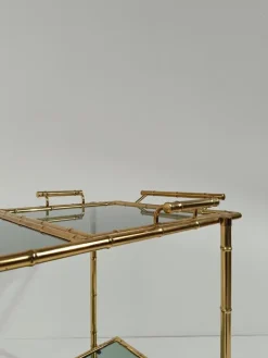 Pamono Mid-Century Modern Gilded Brass Faux Bamboo Bar Cart with Removable Tray Top, 1970s Outlet