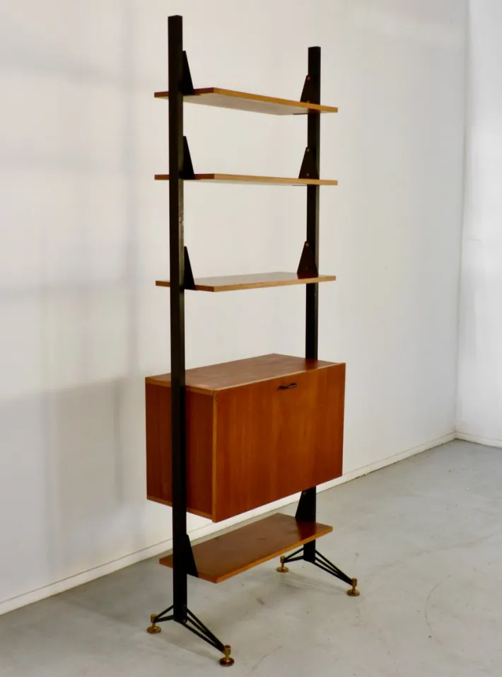 Pamono Mid-Century Modern Italian Freestanding Teak and Steel Modular Bookshelf, 1960s