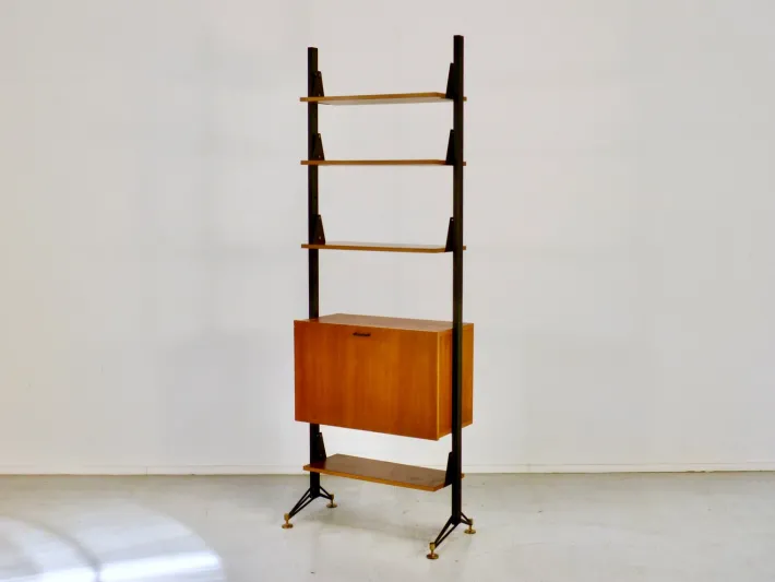 Pamono Mid-Century Modern Italian Freestanding Teak and Steel Modular Bookshelf, 1960s
