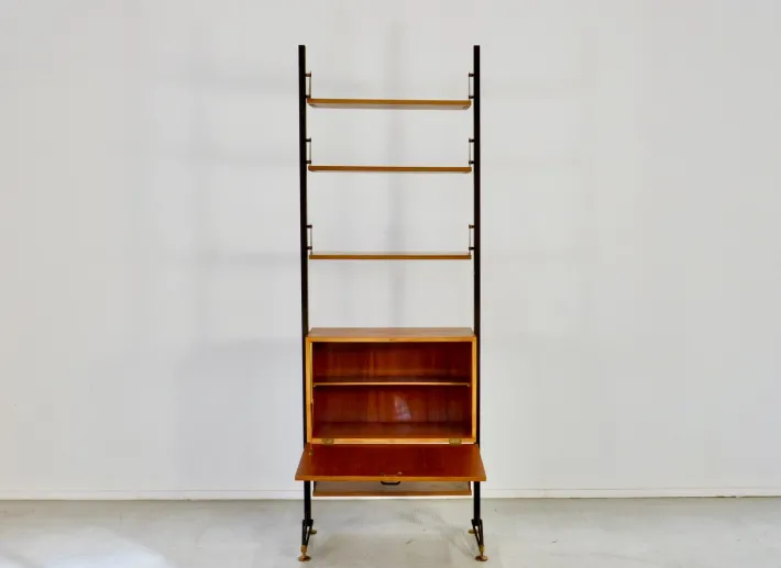 Pamono Mid-Century Modern Italian Freestanding Teak and Steel Modular Bookshelf, 1960s