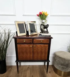 Pamono Mid-Century Modern Italian Wood and Brass Entryway Console Cabinet, 1960s Outlet