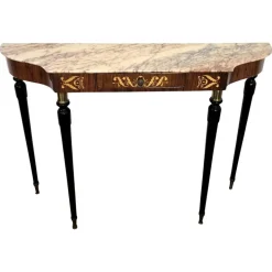 Pamono Mid-Century Modern Italian Black Wood and Brass Console Table with Marble Top, 1950s Outlet
