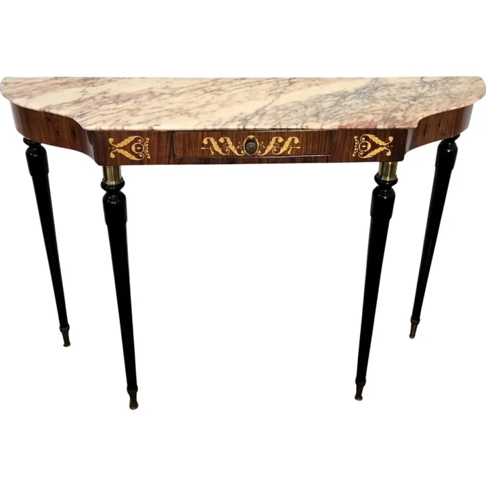 Pamono Mid-Century Modern Italian Black Wood and Brass Console Table with Marble Top, 1950s Outlet