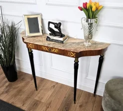 Pamono Mid-Century Modern Italian Black Wood and Brass Console Table with Marble Top, 1950s Outlet