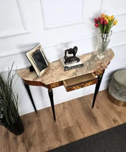 Pamono Mid-Century Modern Italian Black Wood and Brass Console Table with Marble Top, 1950s Outlet