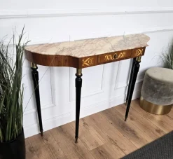 Pamono Mid-Century Modern Italian Black Wood and Brass Console Table with Marble Top, 1950s Outlet