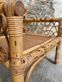 Pamono Mid-Century Modern Italian Bamboo Living Room Set with Vienna Straw Seat, 1970s, Set of 4 Hot