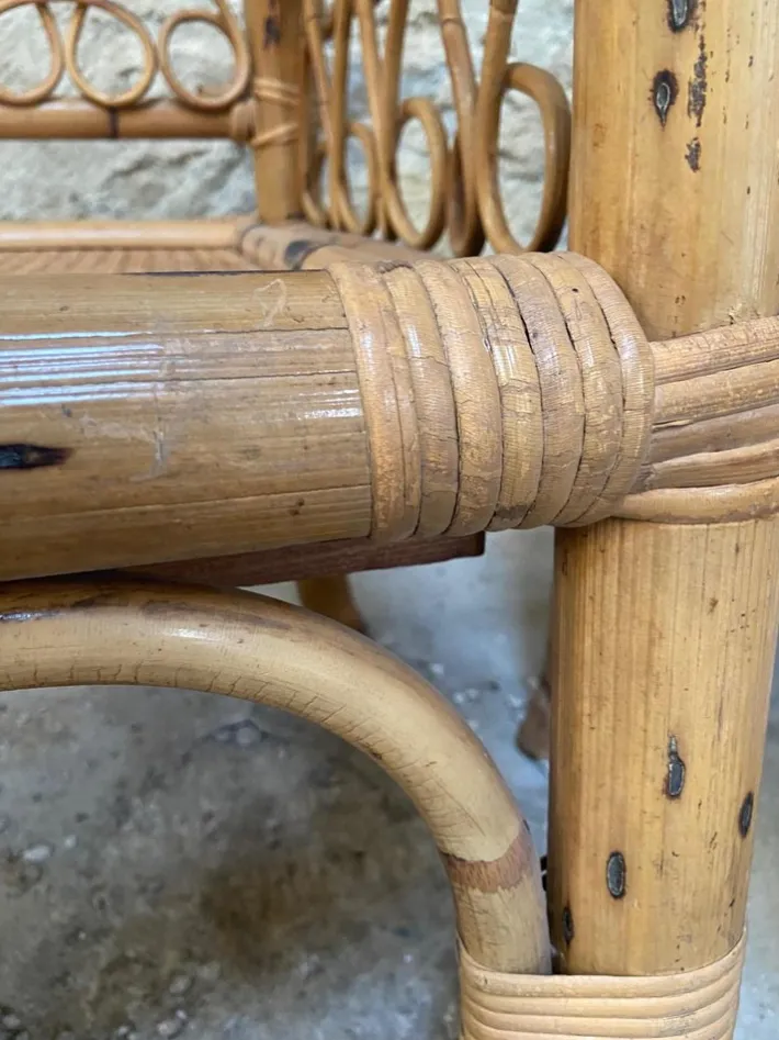 Pamono Mid-Century Modern Italian Bamboo Living Room Set with Vienna Straw Seat, 1970s, Set of 4 Hot