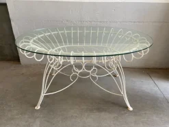 Pamono Mid-Century Modern Italian Painted Iron Garden Table with Oval Glass Top, 1960s Online
